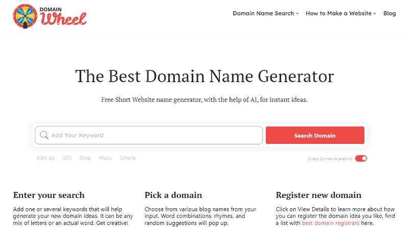 Le site Web de Domain Wheel.