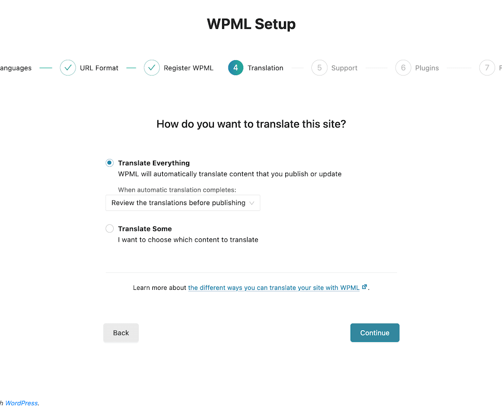 configuration de la traduction automatique sur WPML