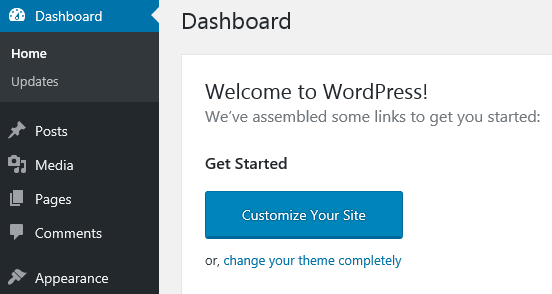 Le tableau de bord de votre installation WordPress locale.