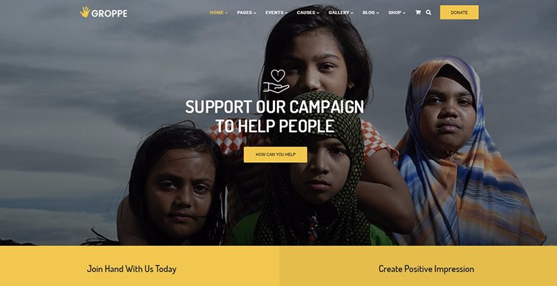 Groppe themes wordpress creer site internet organisation humanitaire ong mecene