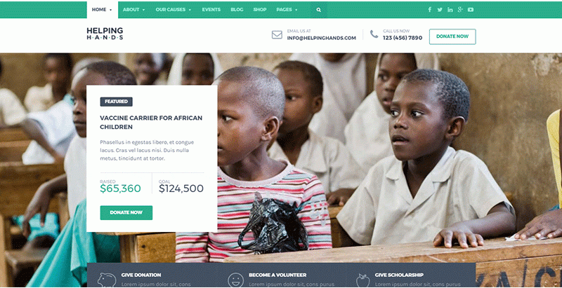 Helpinghands themes wordpress creer site organisation humanitaire ong mécène humanitaire