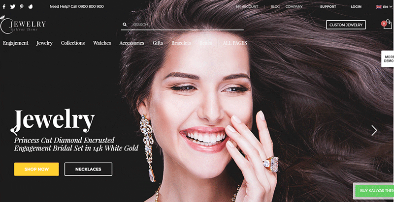 Kallyas thèmes WordPress de bijoux pour une boutique en ligne