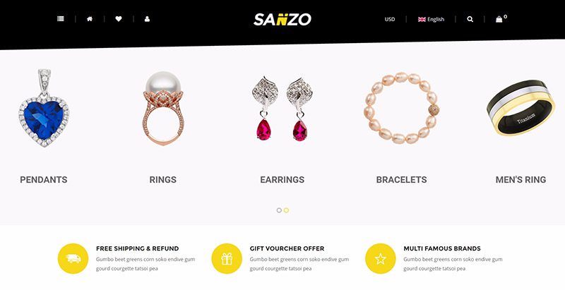 Sanzo themes wordpress creer site web vendre bijoux bijouterie joaillerie