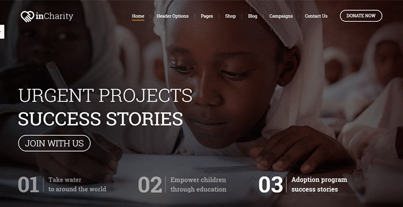 Incharity themes wordpress creer site organisation humanitaire ong mécène humanitaire
