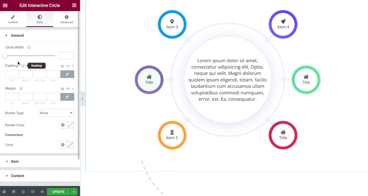 créer un cercle interactif dans Elementor