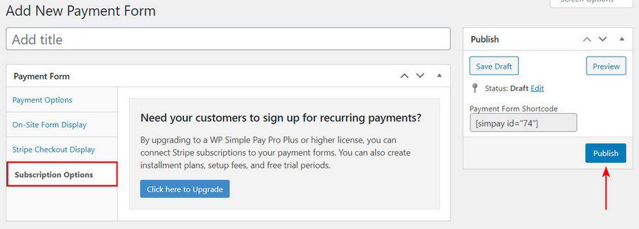 wp simple pay subscription options