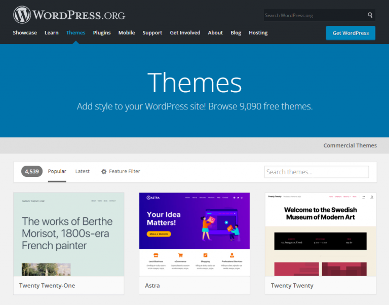 wordpress themes page