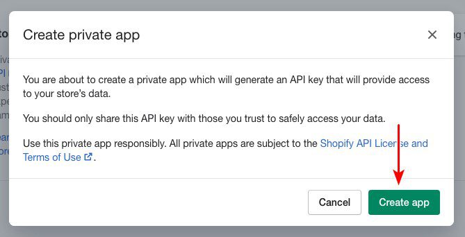 create shopify private app