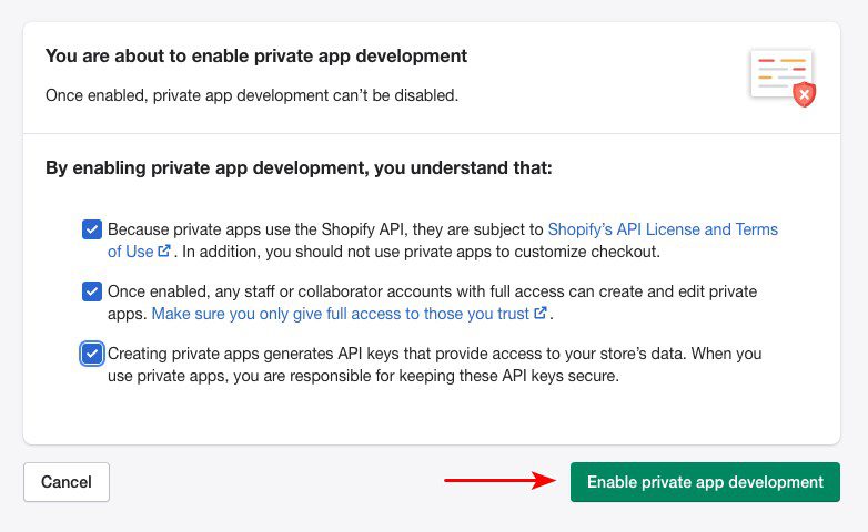 shopify enable private apps