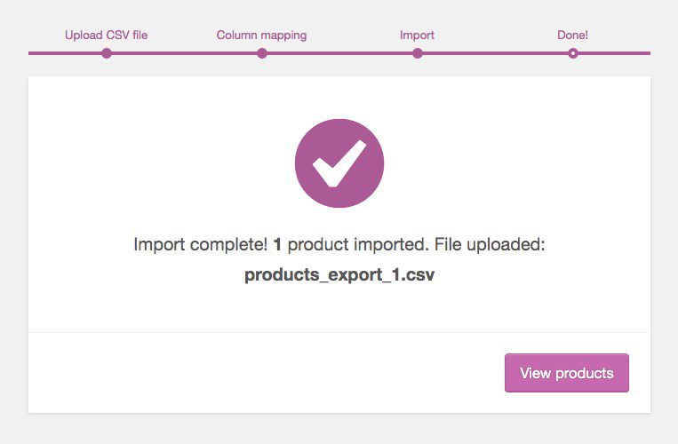 woocommerce import complete message