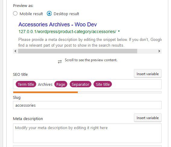 yoast seo tile and desc for woocommerce product