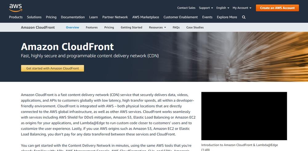 amazon cloudfront homepage screenshot