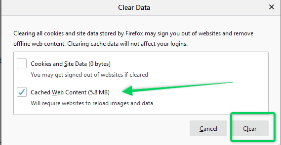 clear data options firefox