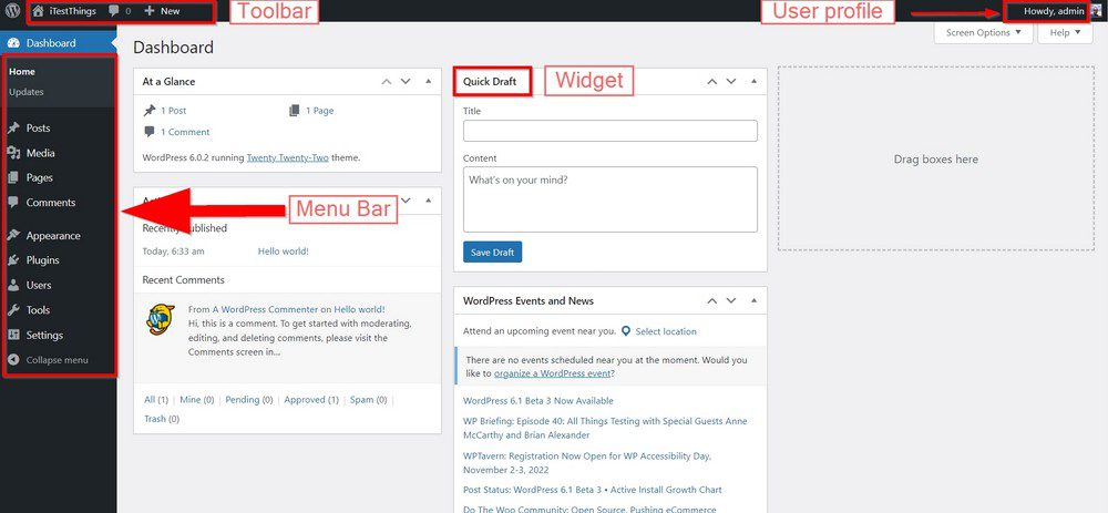 wordpress admin area things to do after installi
