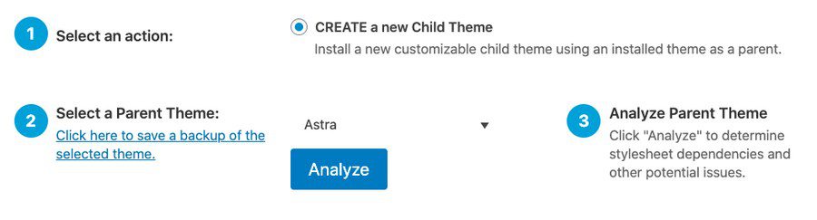 child theme configurator settings