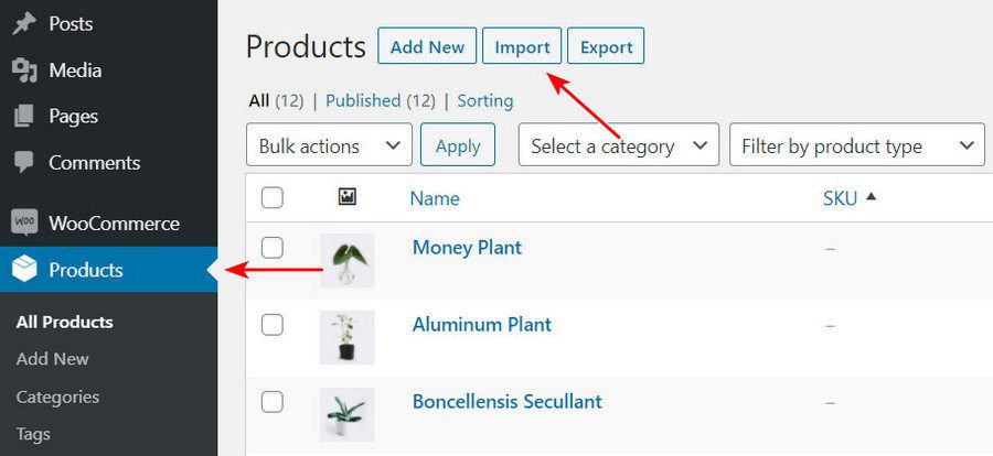 import woocommerce products