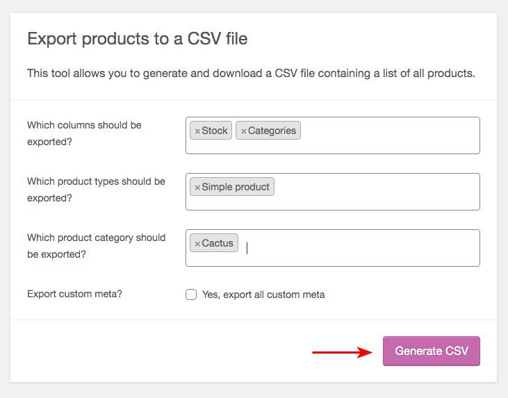 woocommerce export products data fill