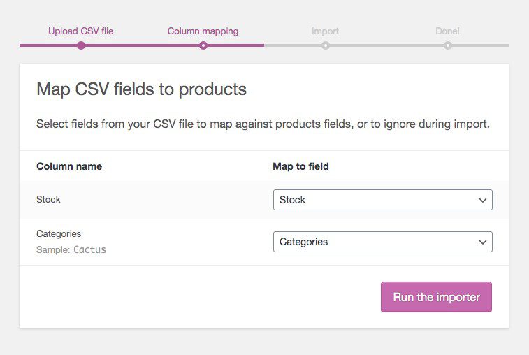 woocommerce import product page column mapping