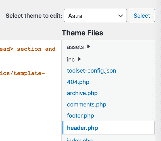 astra header php file