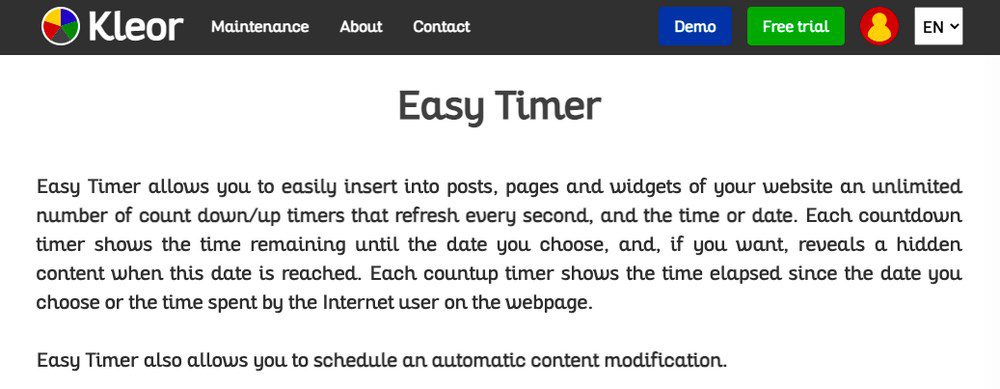 kleor easy timer wordpress plugin