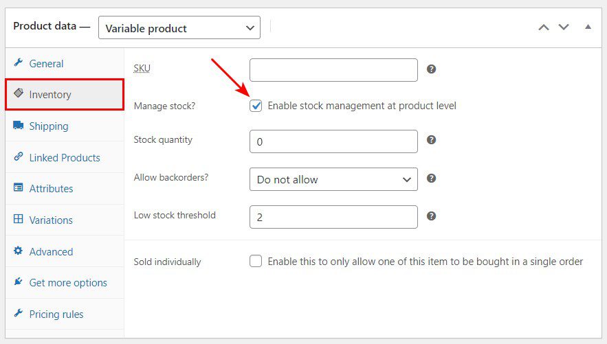 preview inventory manage stock