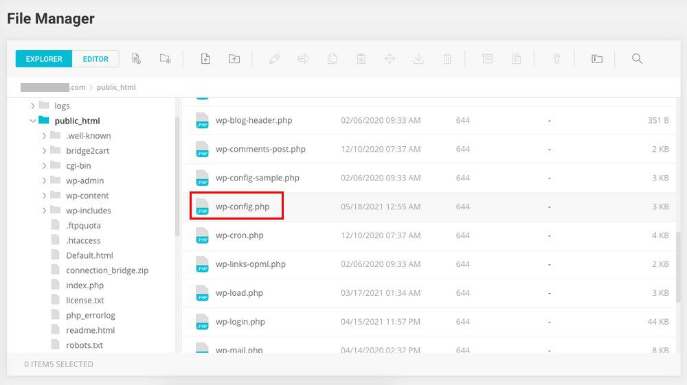 access wordpress wp cofig file using file manager