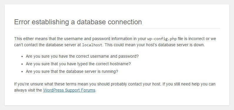 error establishing a database connection example