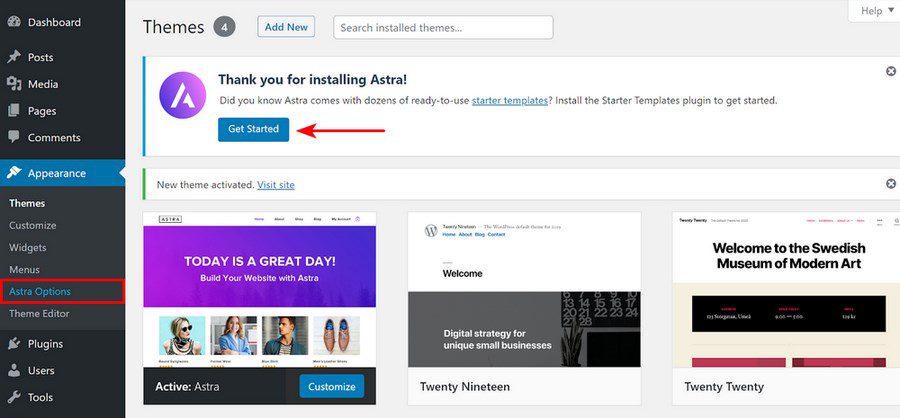 get started with astra theme