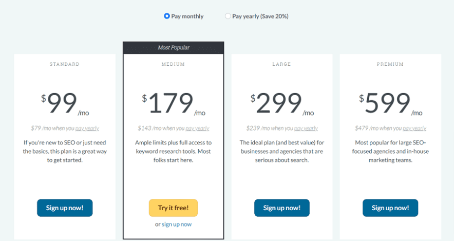 moz pricing plans