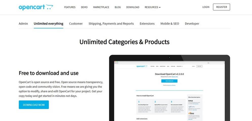opencart unlimited products categories x