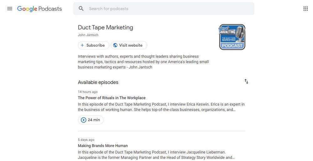 duct tape marketing podcasts by google