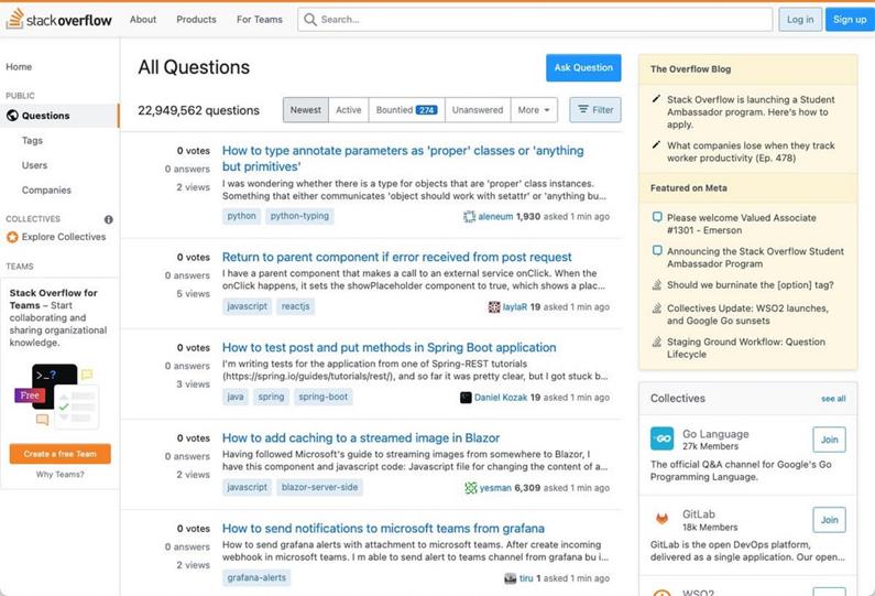 stack overflow home page