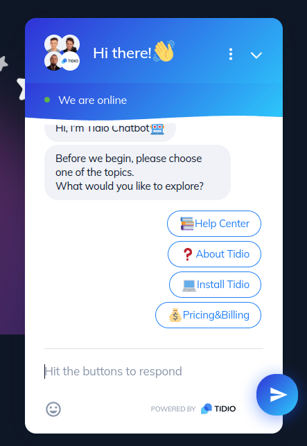 tidio chatbot example