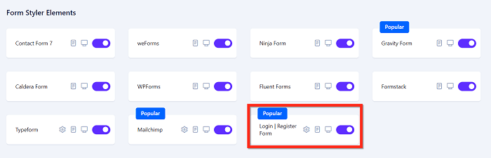 widget login register form