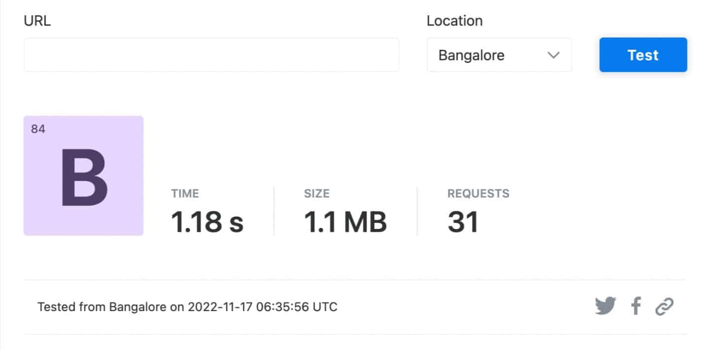 Test de vitesse de déformation Web HostArmada (Bangalore)