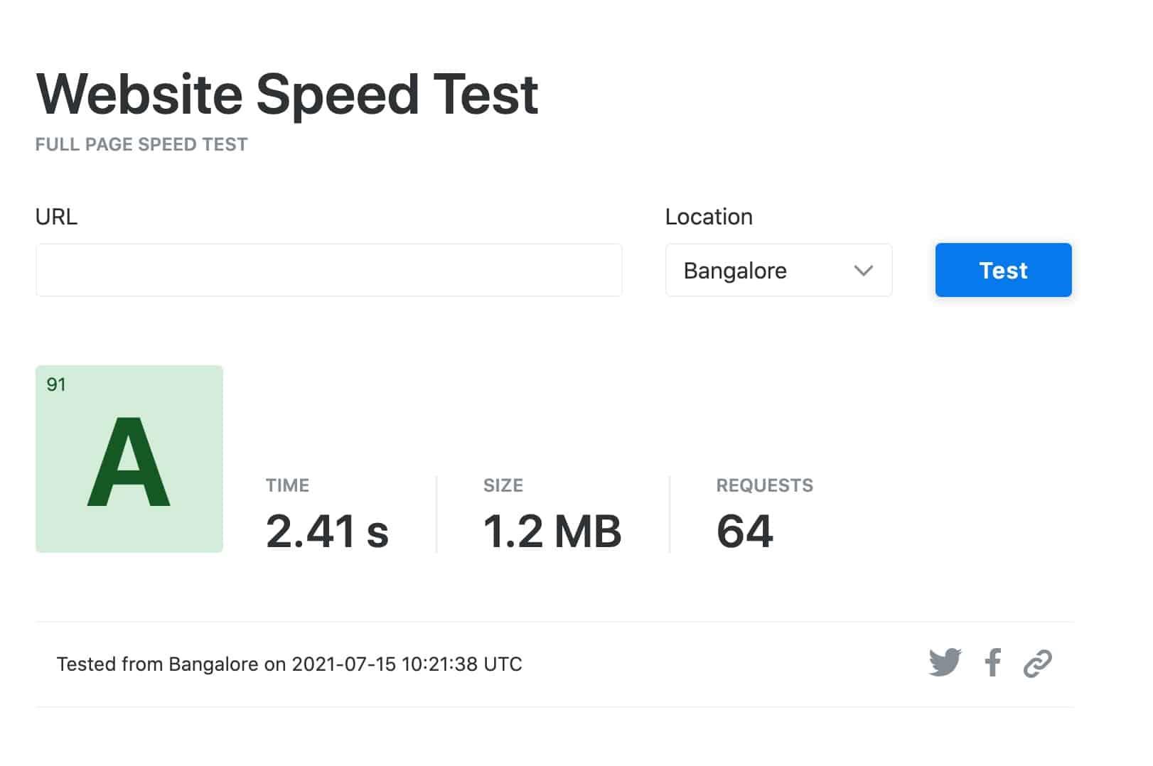 Test de vitesse Bangalore - première fois