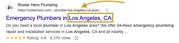 optimizing local seo url and page title example from google search