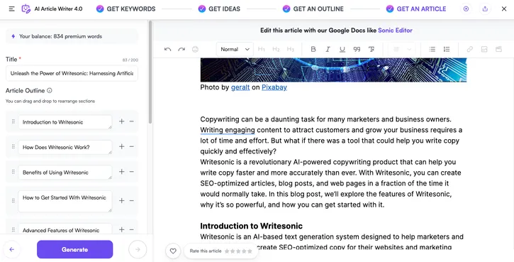 writesonic ai article writer get an article