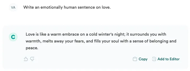 chat by copy ai prompt write an emotionally human sentence on love
