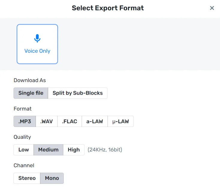 murf ai select export format
