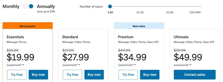 ringcentral pricing plans
