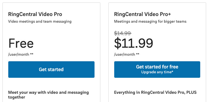 ringcentral video pro pricing