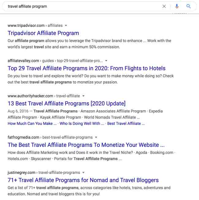 google search travel affiliate program
