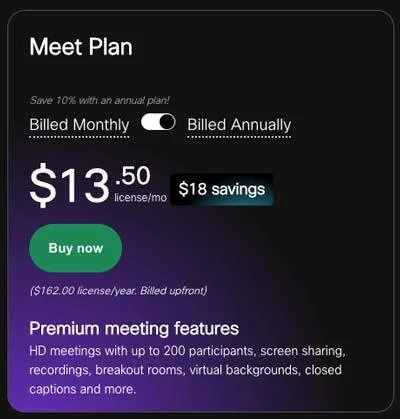 webex by cisco meetings pricing