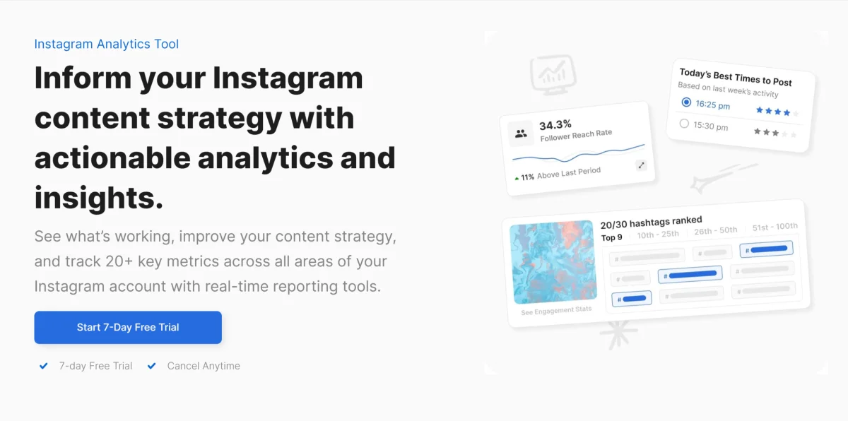 La page de destination de l'outil d'analyse Instagram pour Flick.