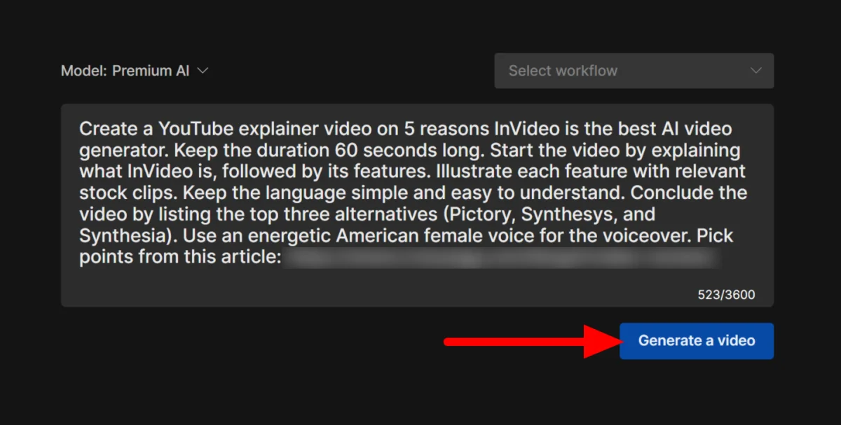 Générer une vidéo basée sur une invite de texte à l'aide d'InVideo.