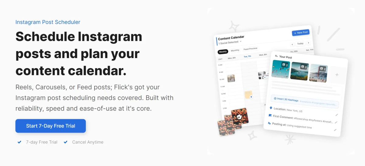 Page d'accueil du planificateur de publications Instagram pour Flick.