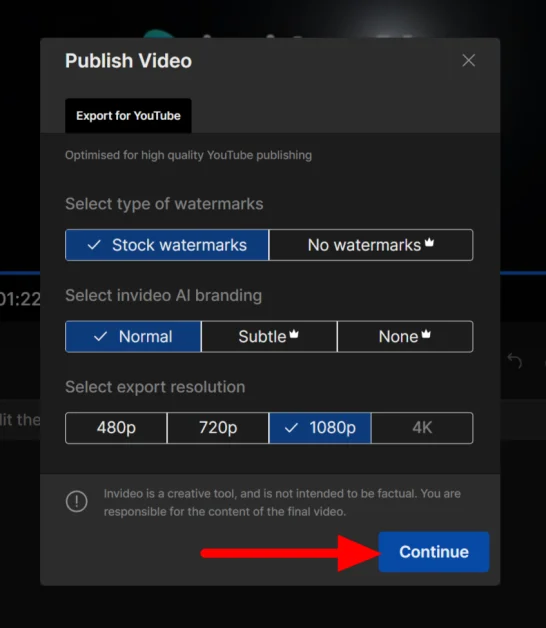 Exportez les paramètres dans InVideo.