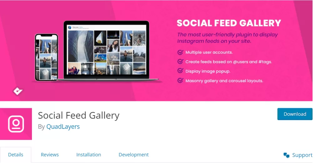 Social Feed Gallery meilleurs plugins de flux Instagram pour elementor