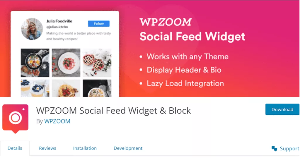 WPZOOM Social Feed Widget & Block meilleurs plugins de flux Instagram pour elementor